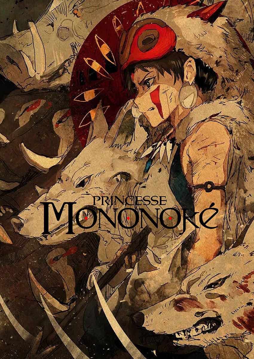 Princess Mononoke Style Manga Art Canvas Print & Poster Wall Art - AI PRINT LAB